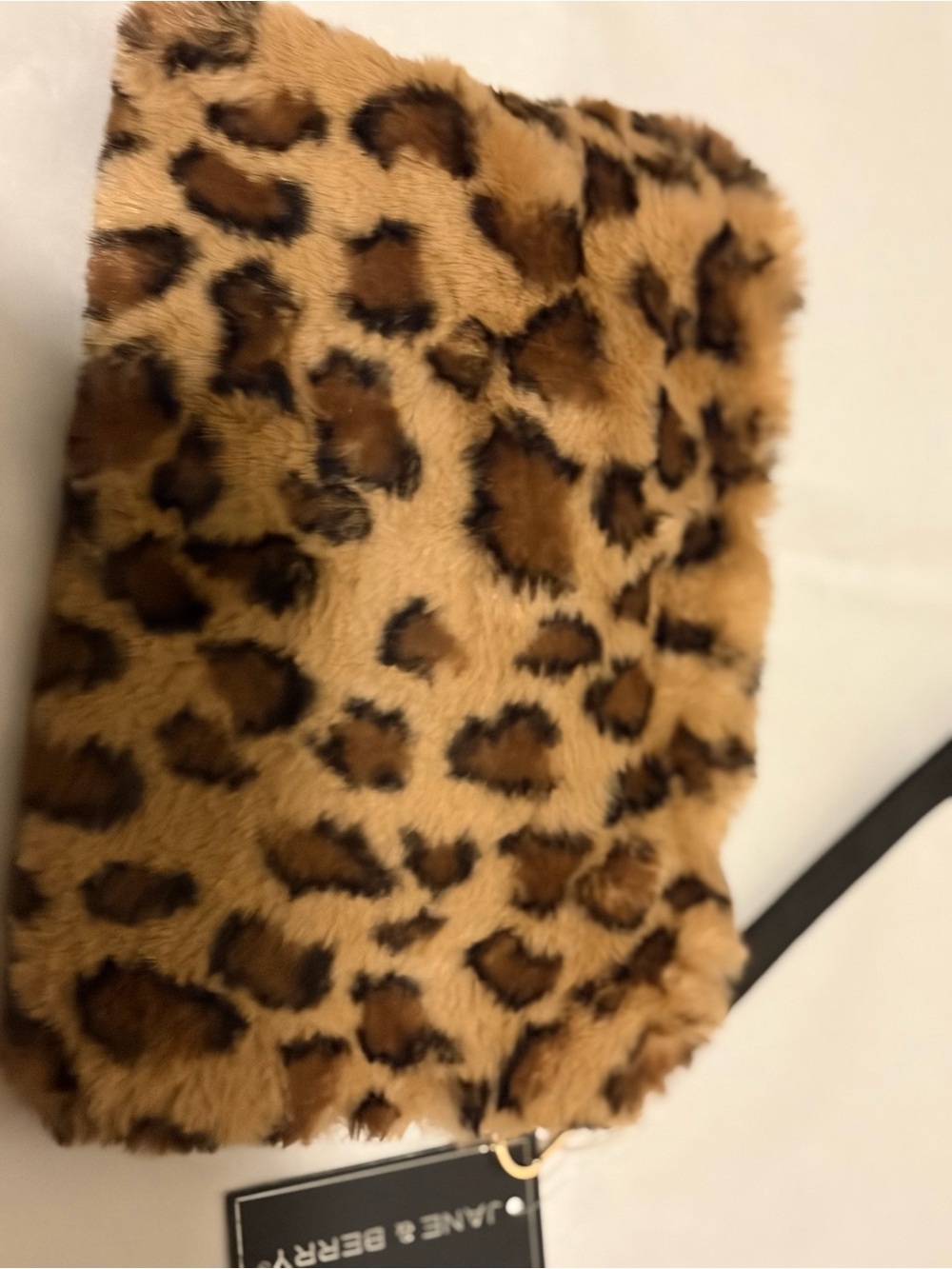 Jane and Berry Leopard Faux Fur Wristlet Tan & Brown